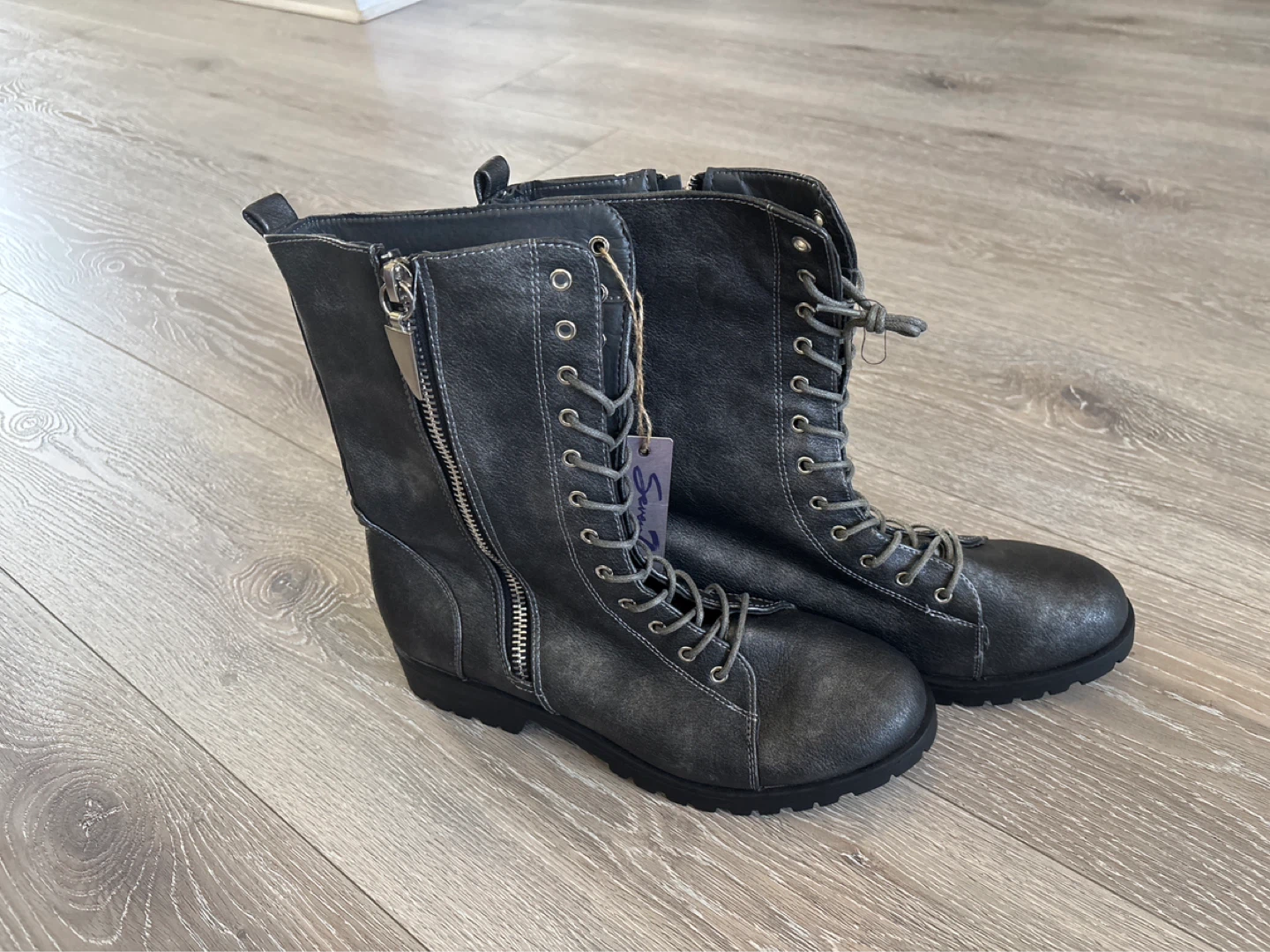 Seven7 Black Lace-Up Combat Boots - photo 2