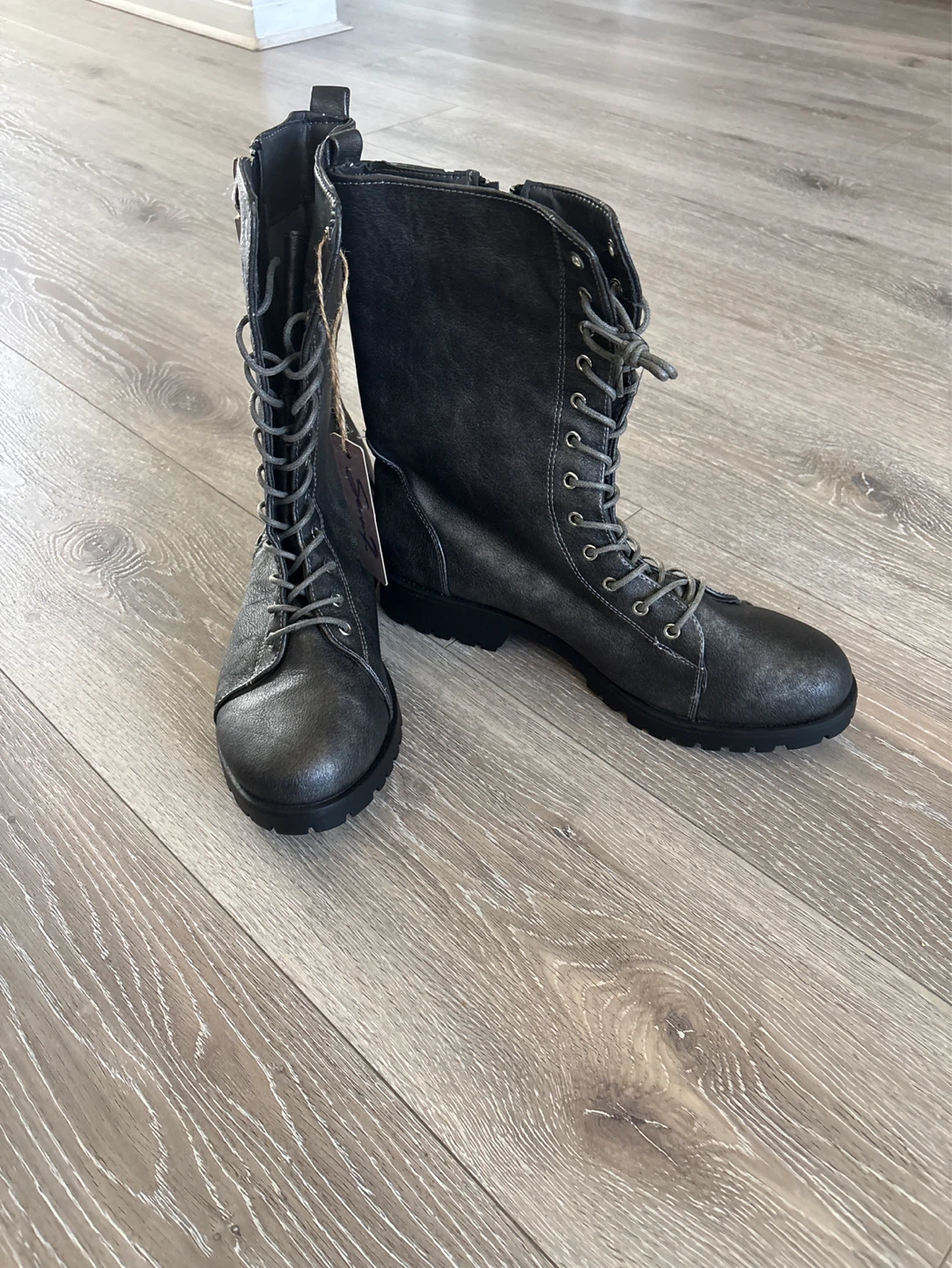 Seven7 Black Lace-Up Combat Boots