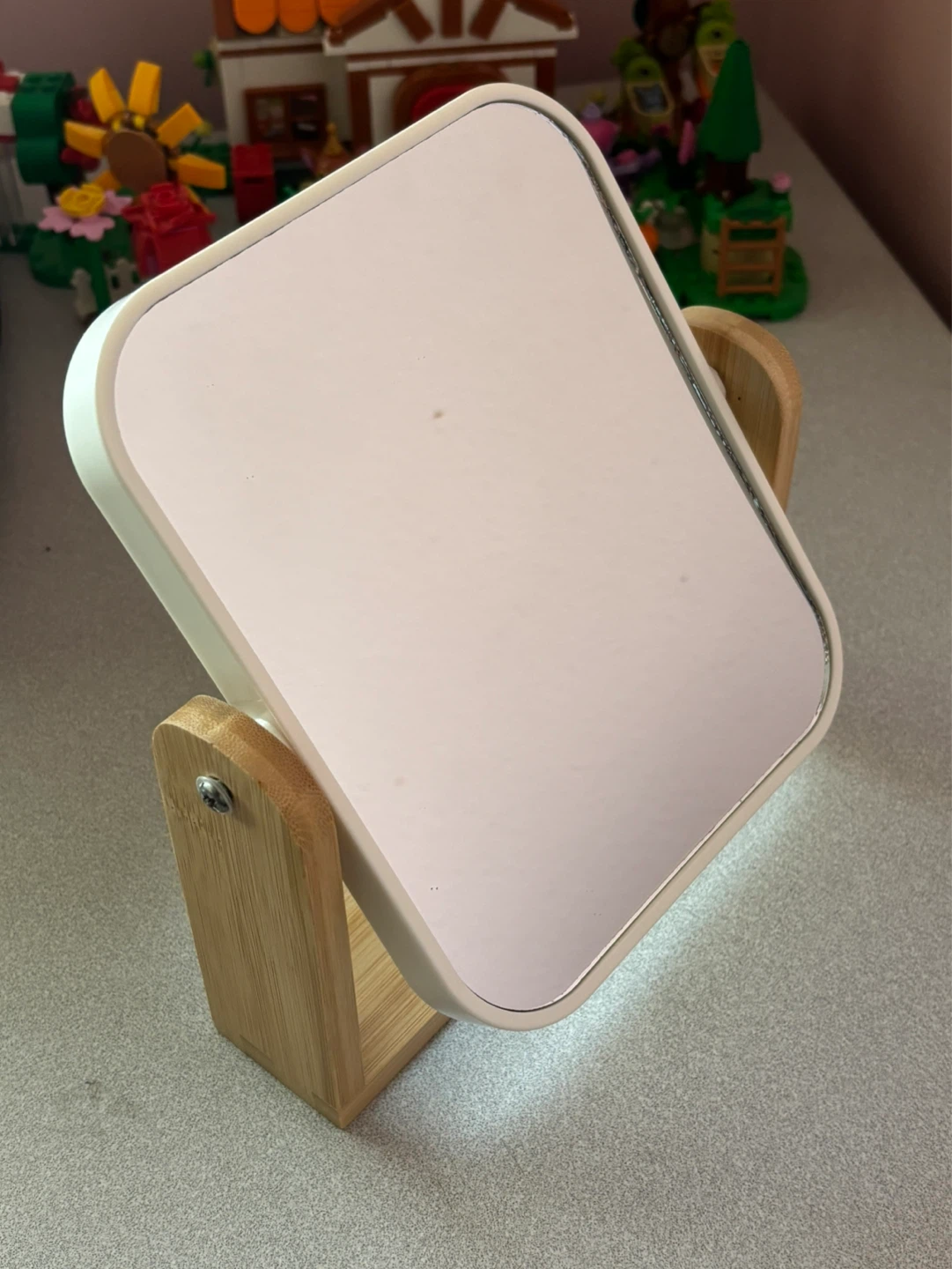 White Square Vanity Mirror with Wood Stand - photo 2