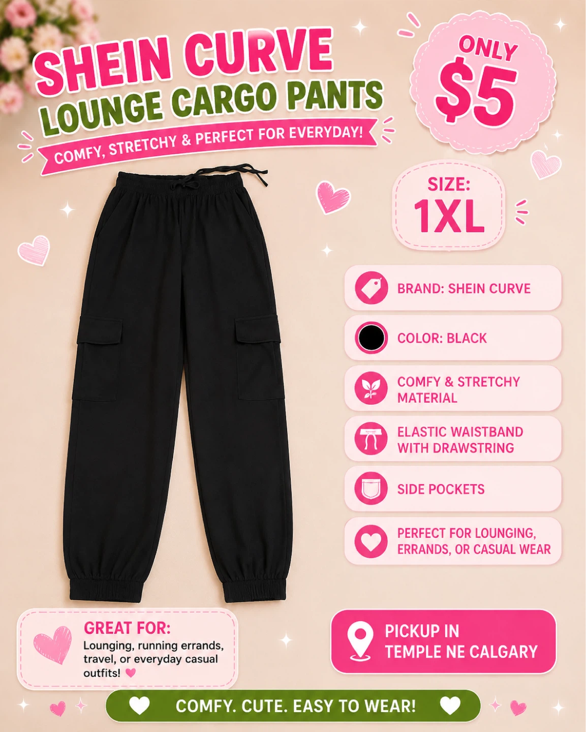 1XL SHEIN Curve Lounge Cargo Pants $5