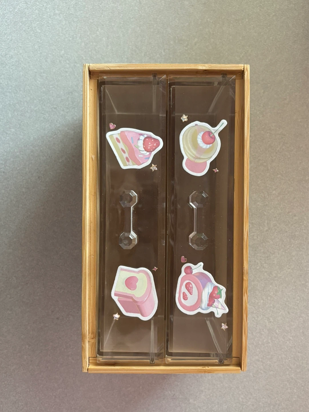Wooden Desktop Organizer with Dessert Stickers
