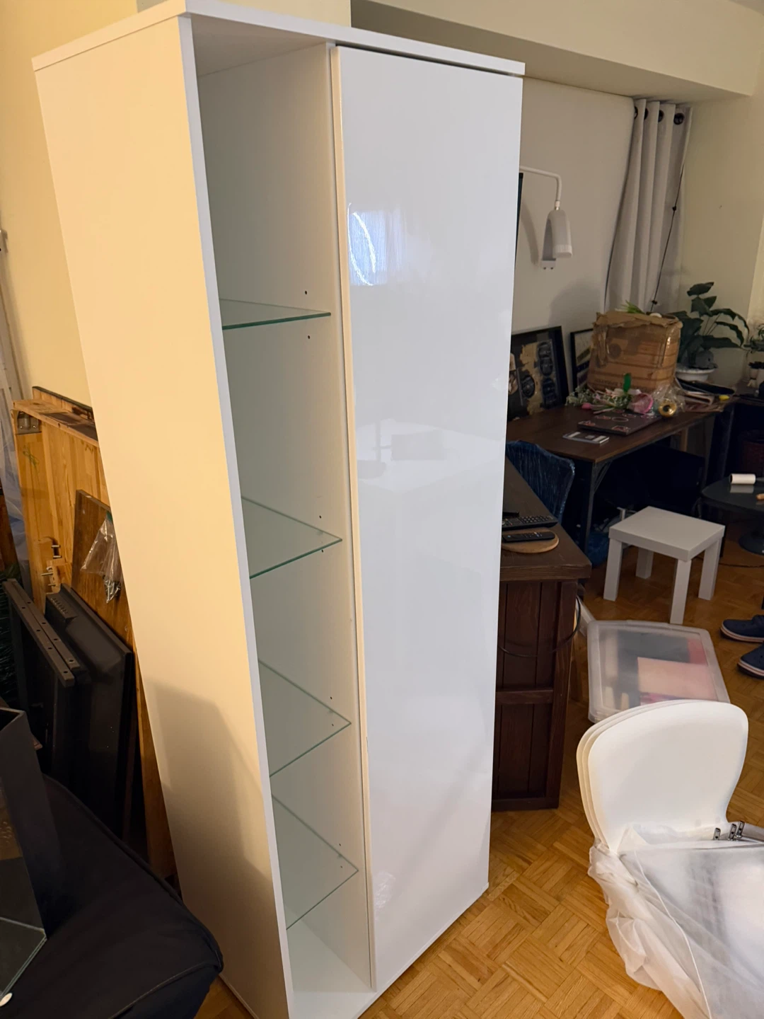 Premium White Tall Cabinet with Glass Shelves - photo 3