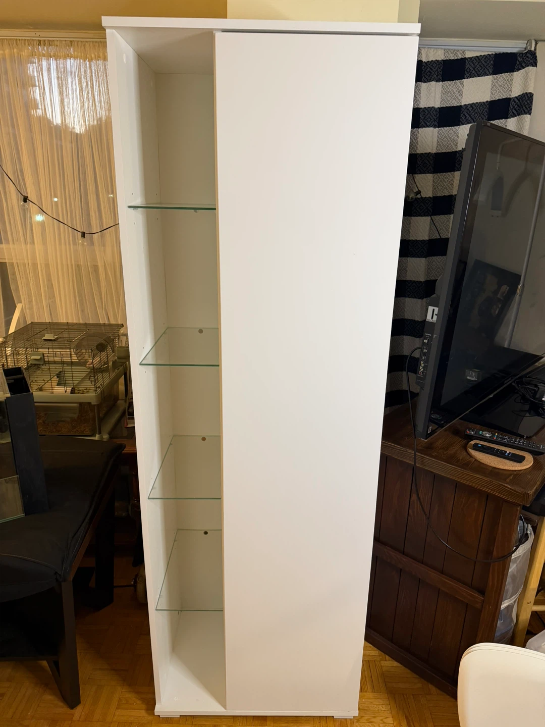 Premium White Tall Cabinet with Glass Shelves