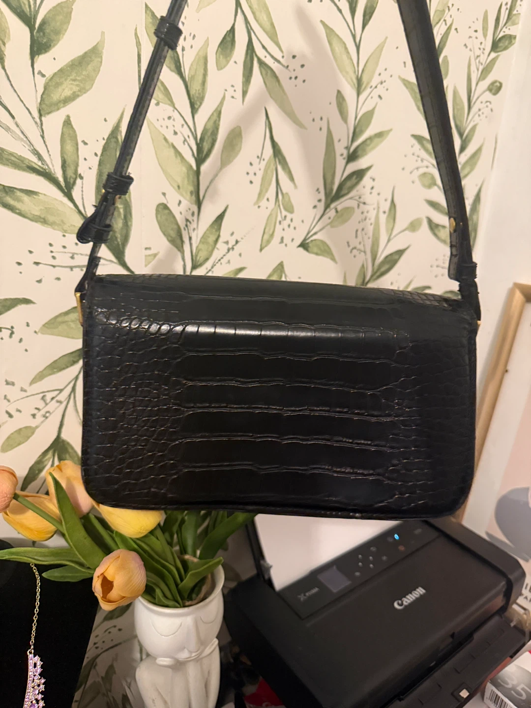 Black Croc Embossed Shoulder Bag - photo 2