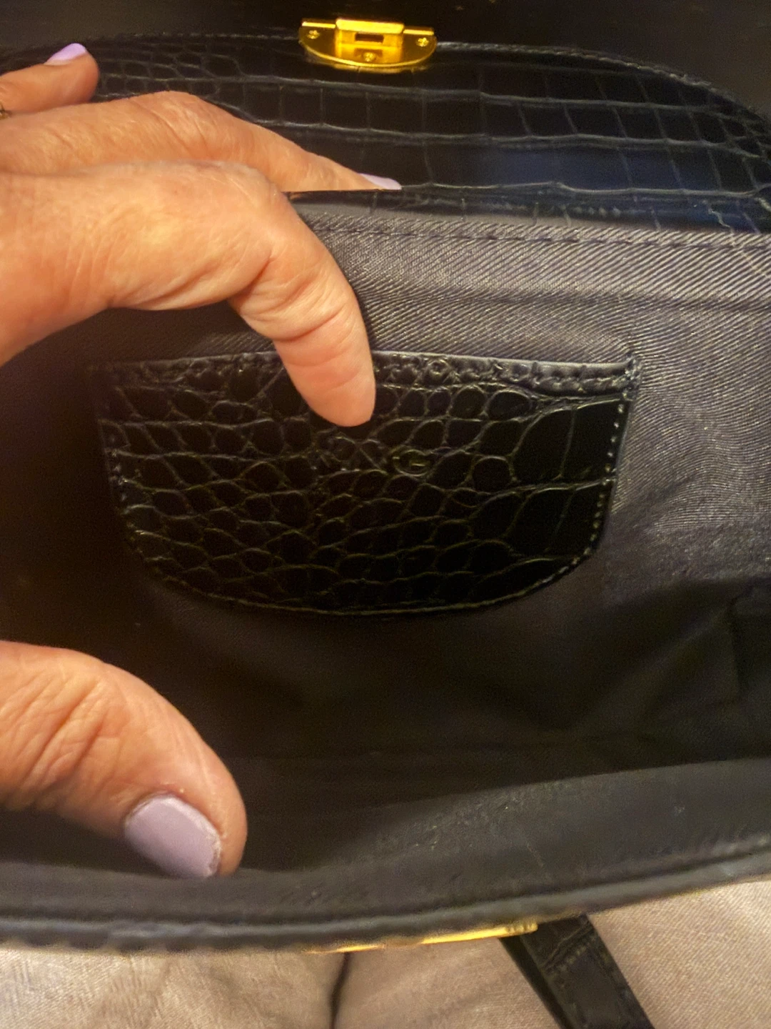 Black Croc Embossed Shoulder Bag - photo 3