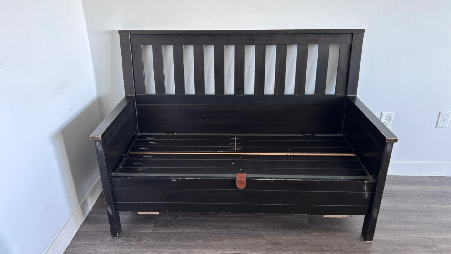Black Storage Bench with Backrest - photo 2