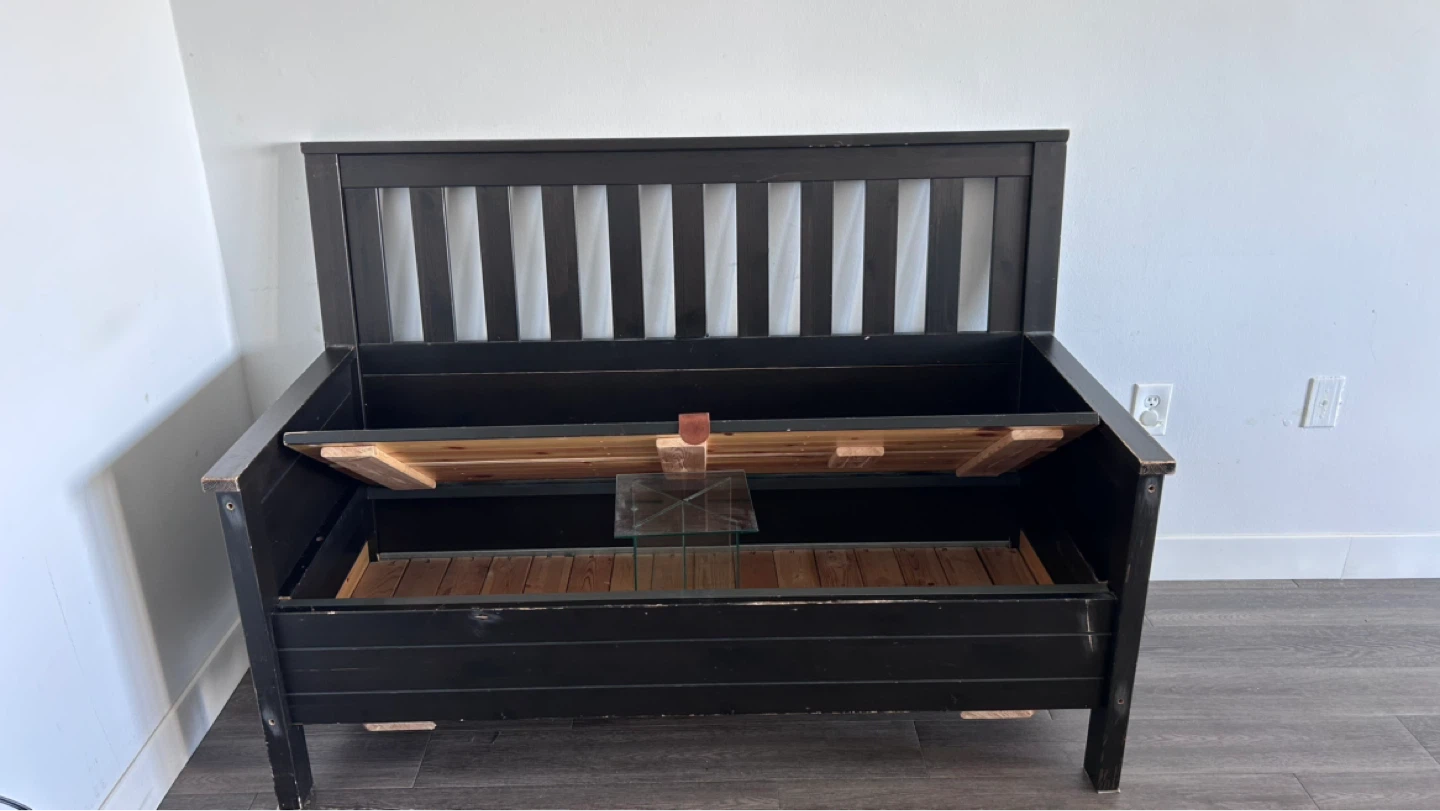 Black Storage Bench with Backrest - photo 5