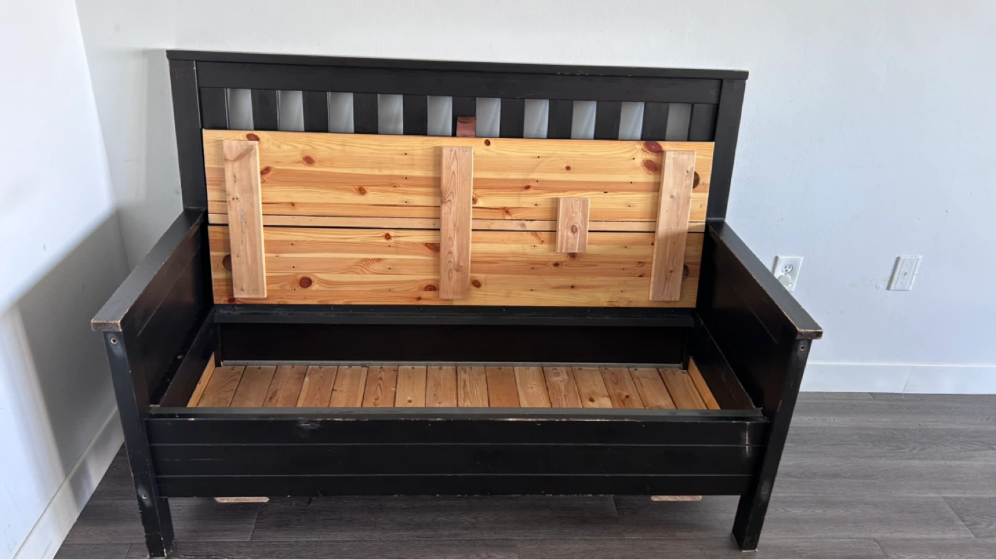 Black Storage Bench with Backrest - photo 3