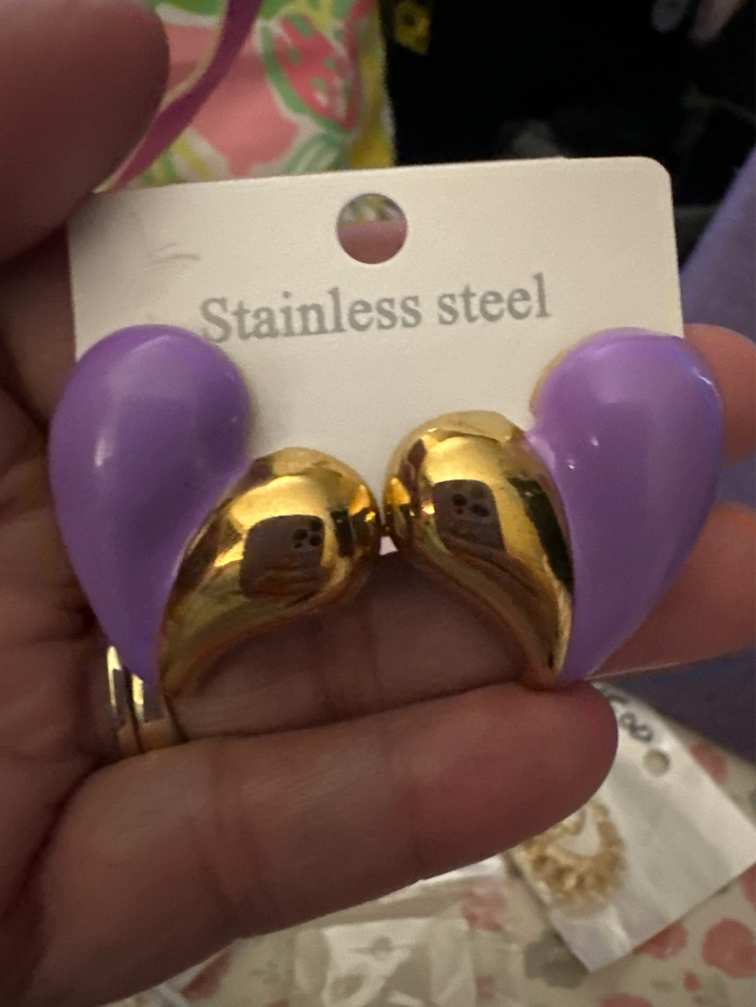 Heart Shaped Purple & Gold Earrings