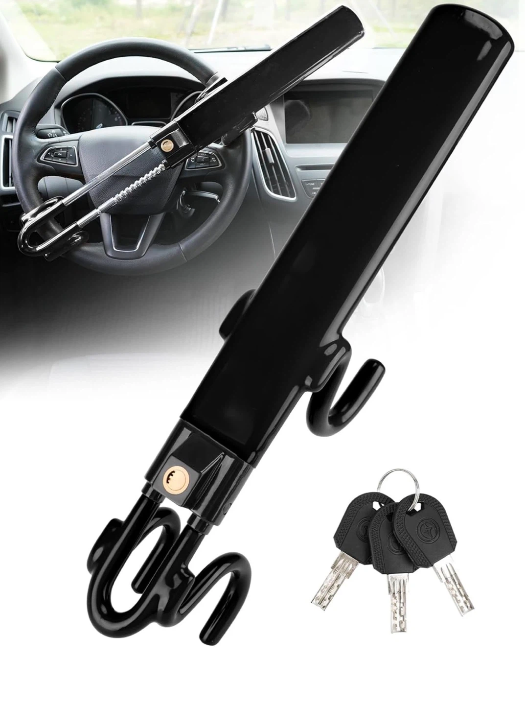 Black Anti-Theft Steering Wheel Lock with Keys - photo 4