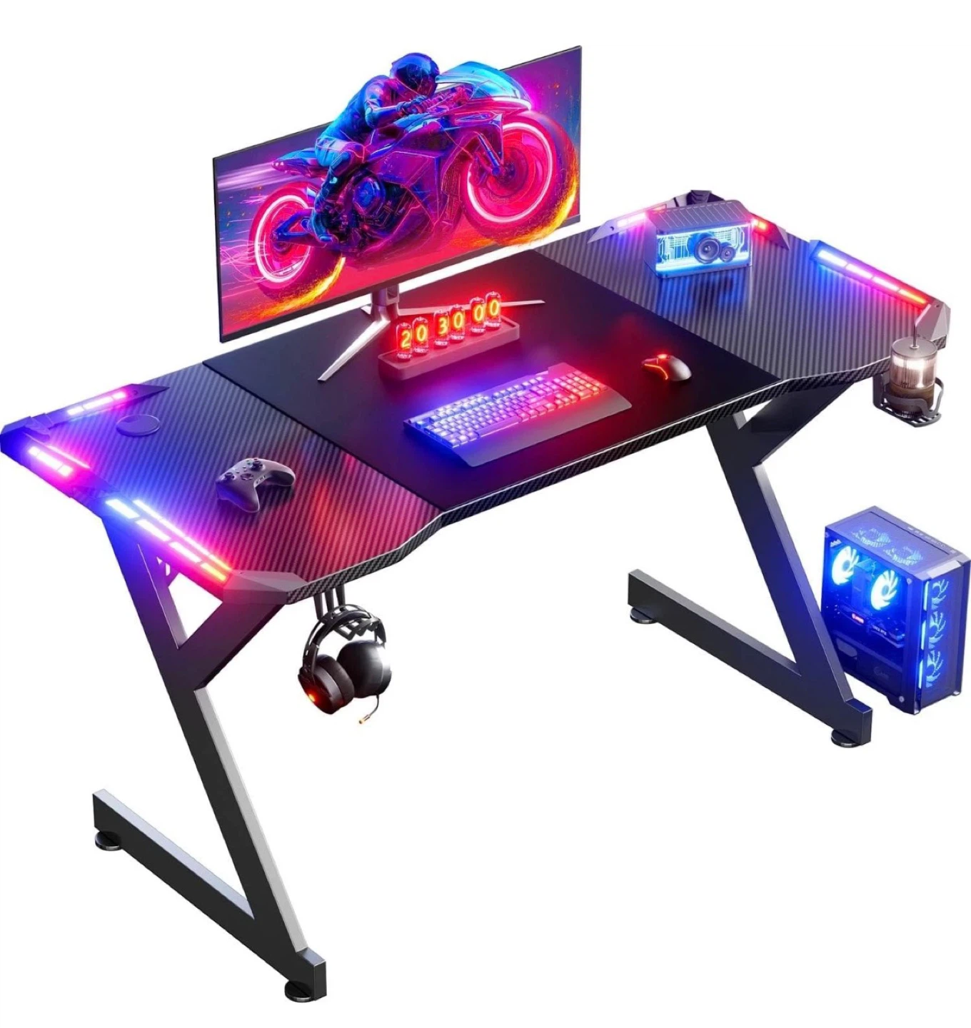 Gaming Desk with RGB Lights and 100kg Capacity