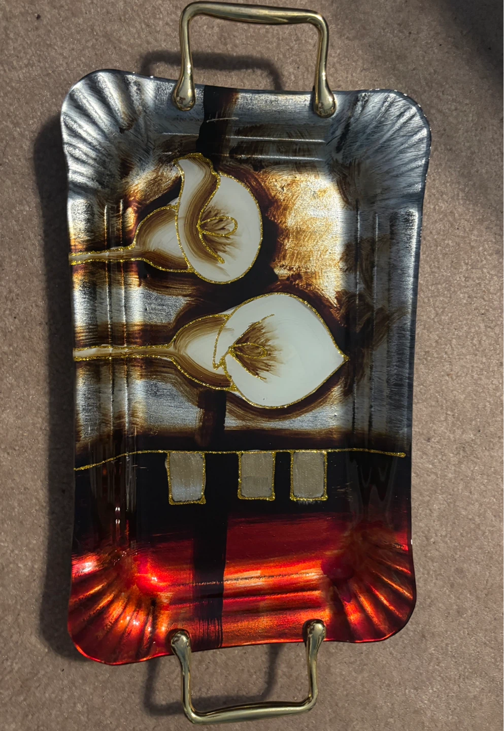 Beautiful Decorative Glass Tray with Calla Lily Design