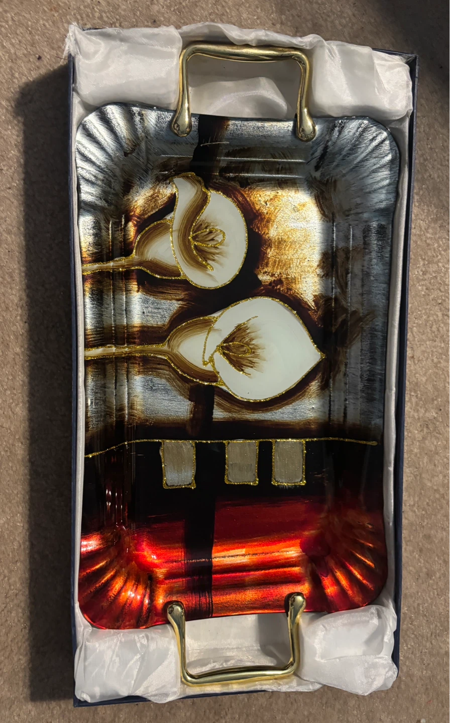 Beautiful Decorative Glass Tray with Calla Lily Design - photo 3
