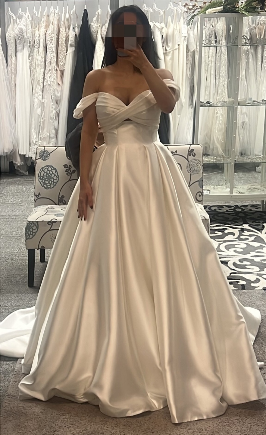 Stunning Off-The-Shoulder Satin Wedding Gown