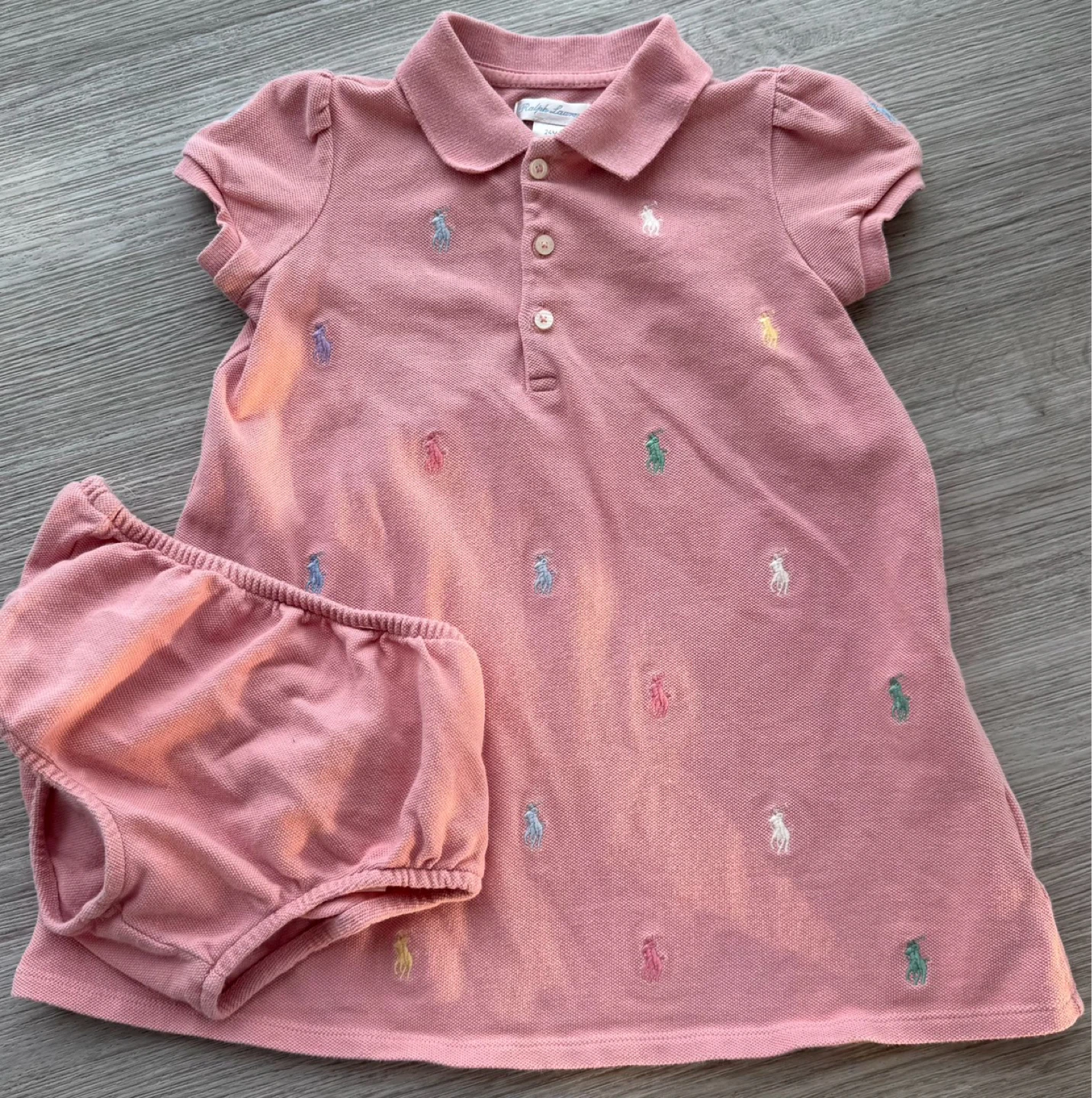 Ralph Lauren Baby Girls Pink Polo Dress with Bloomer - 24M - photo 3