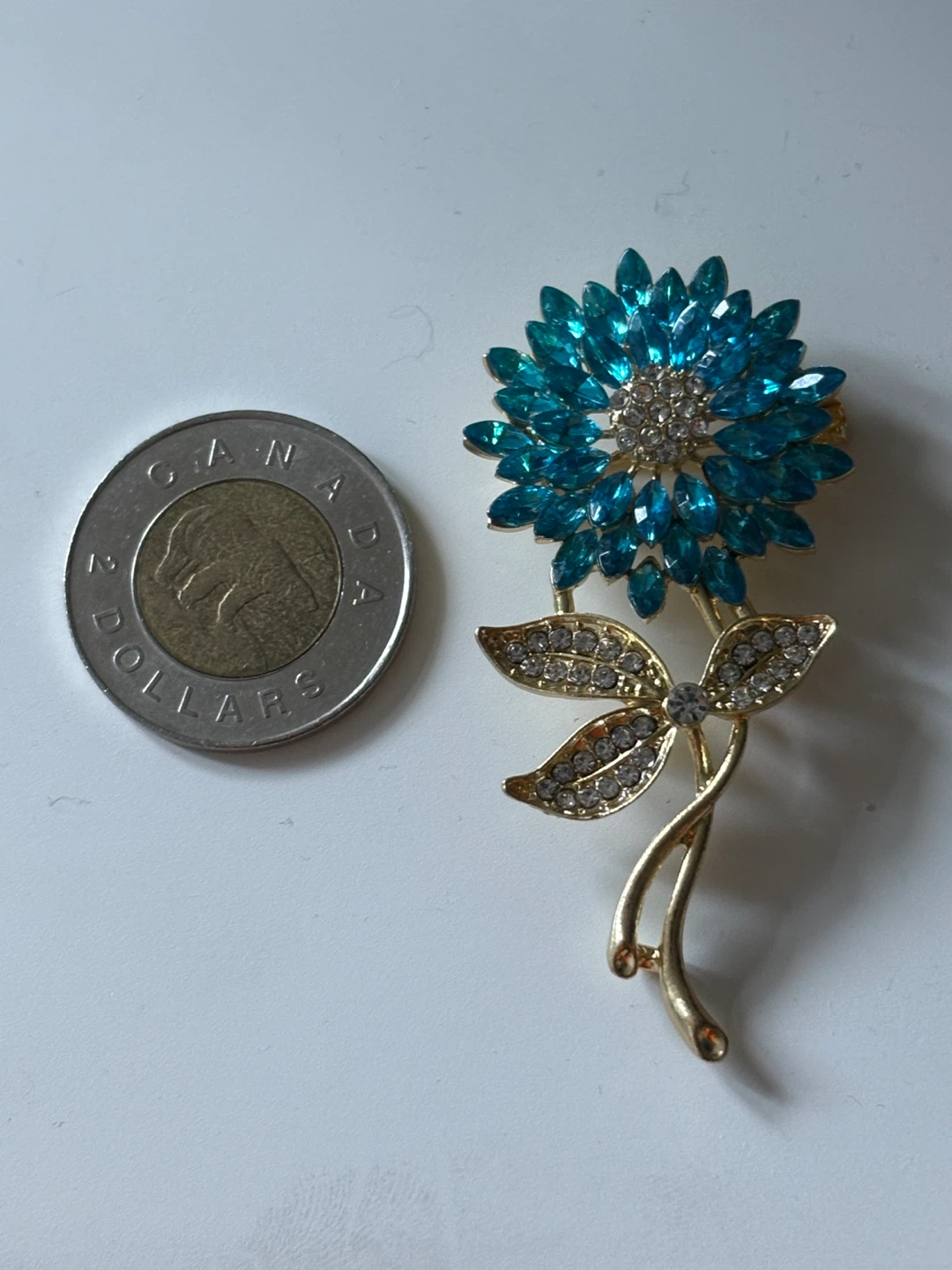 Turquoise Crystal Flower Brooch Pin - photo 2