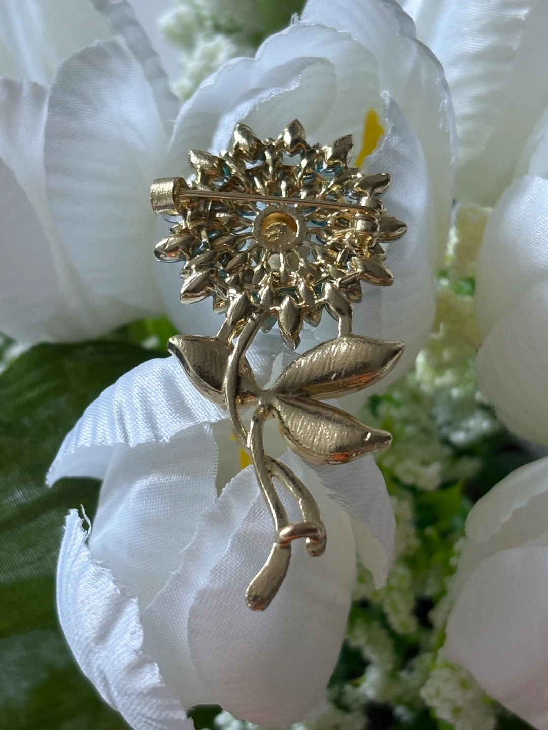 Turquoise Crystal Flower Brooch Pin - photo 3