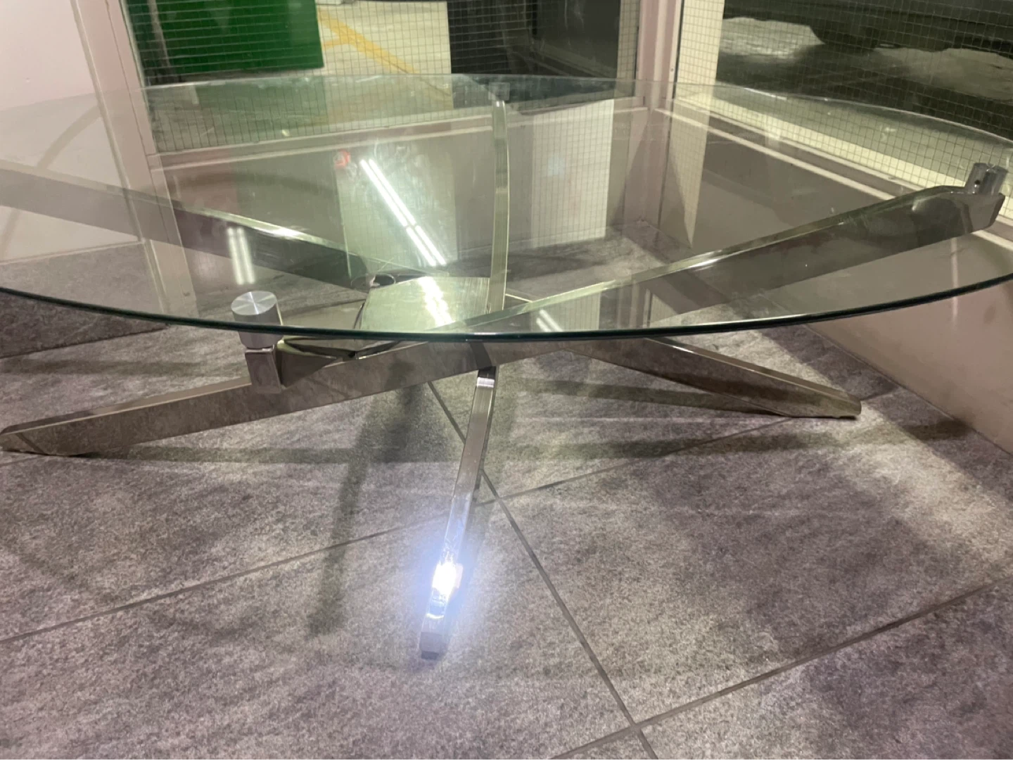 Oval Glass Coffee Table with Chrome Base