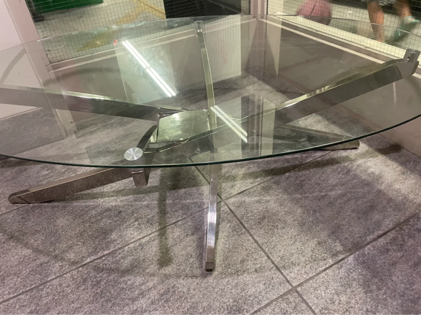 Oval Glass Coffee Table with Chrome Base - photo 2