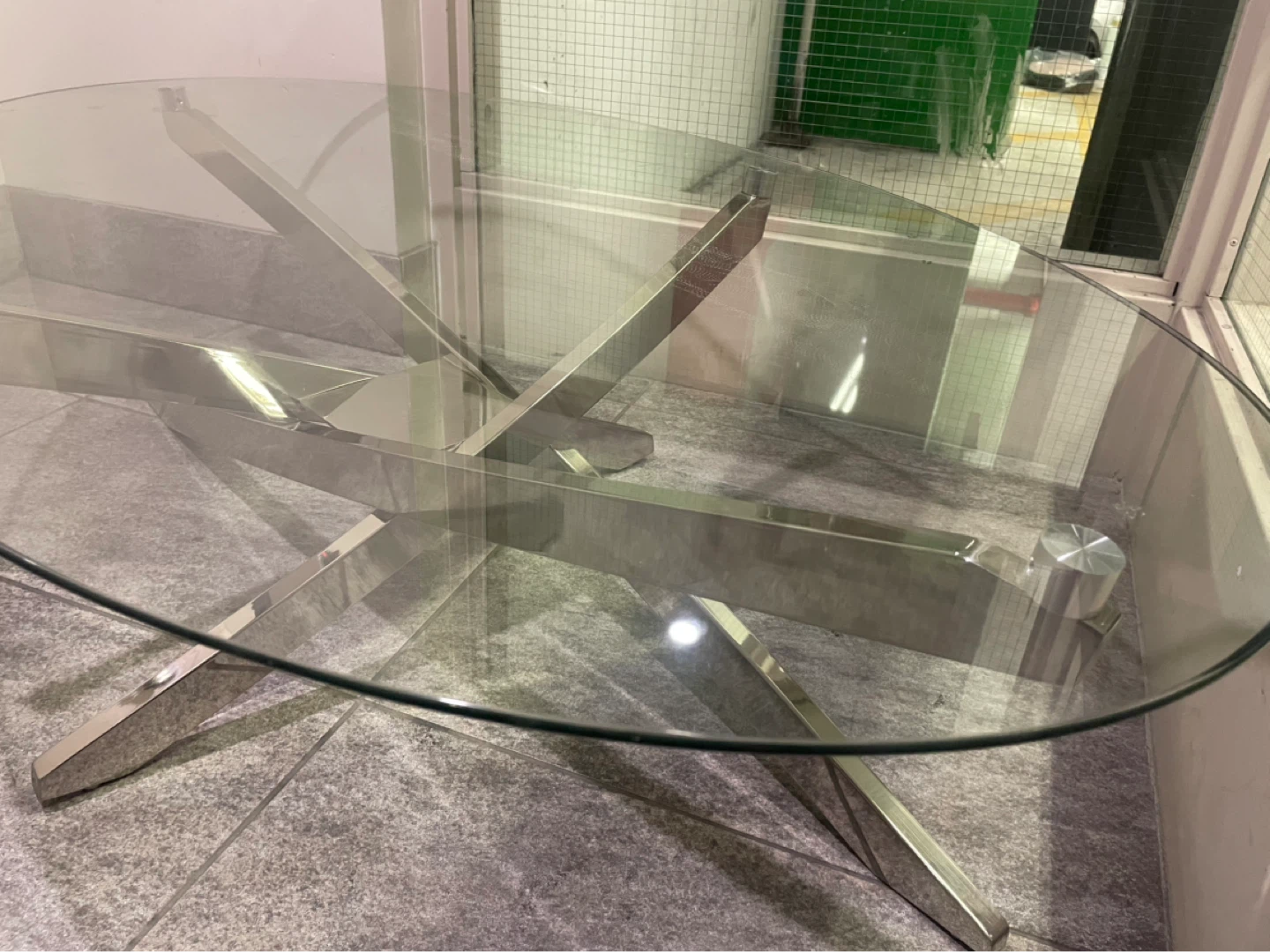 Oval Glass Coffee Table with Chrome Base - photo 4