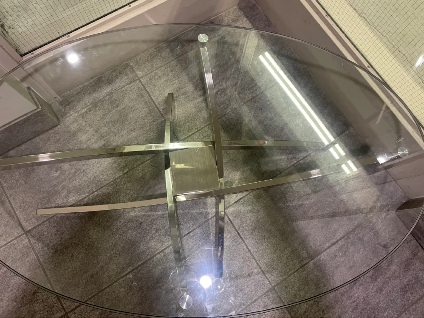 Oval Glass Coffee Table with Chrome Base - photo 3