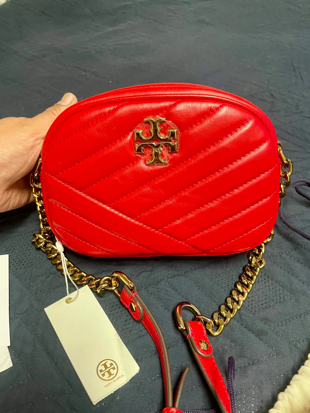 Tory Burch Kira Chevron Small Camera Bag Red Leather