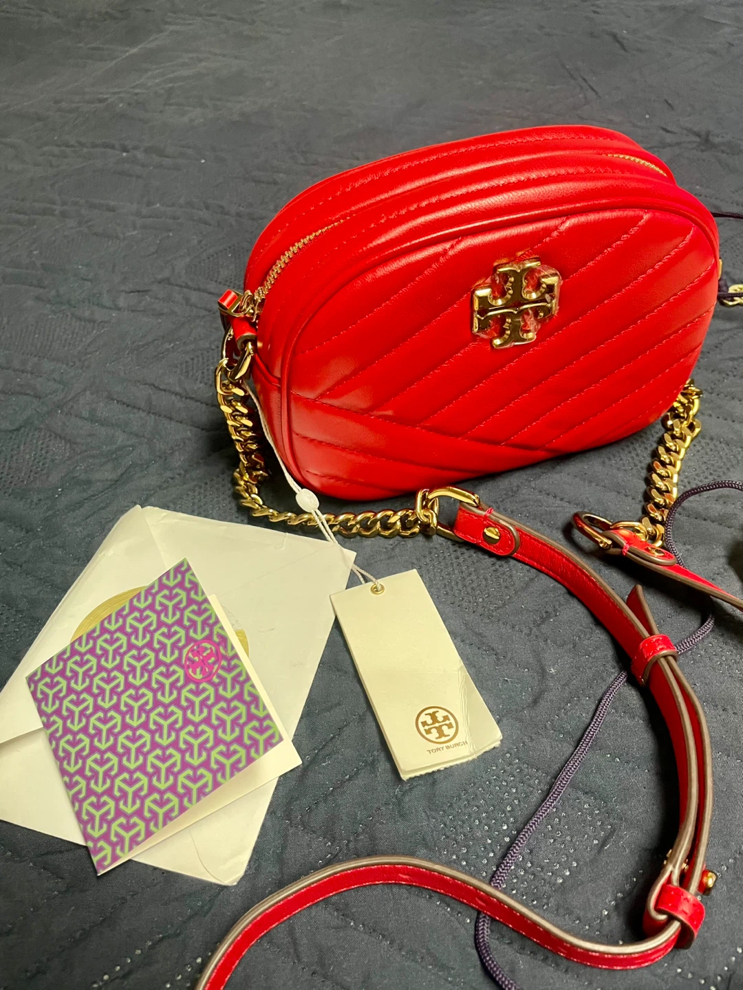 Tory Burch Kira Chevron Small Camera Bag Red Leather - photo 3