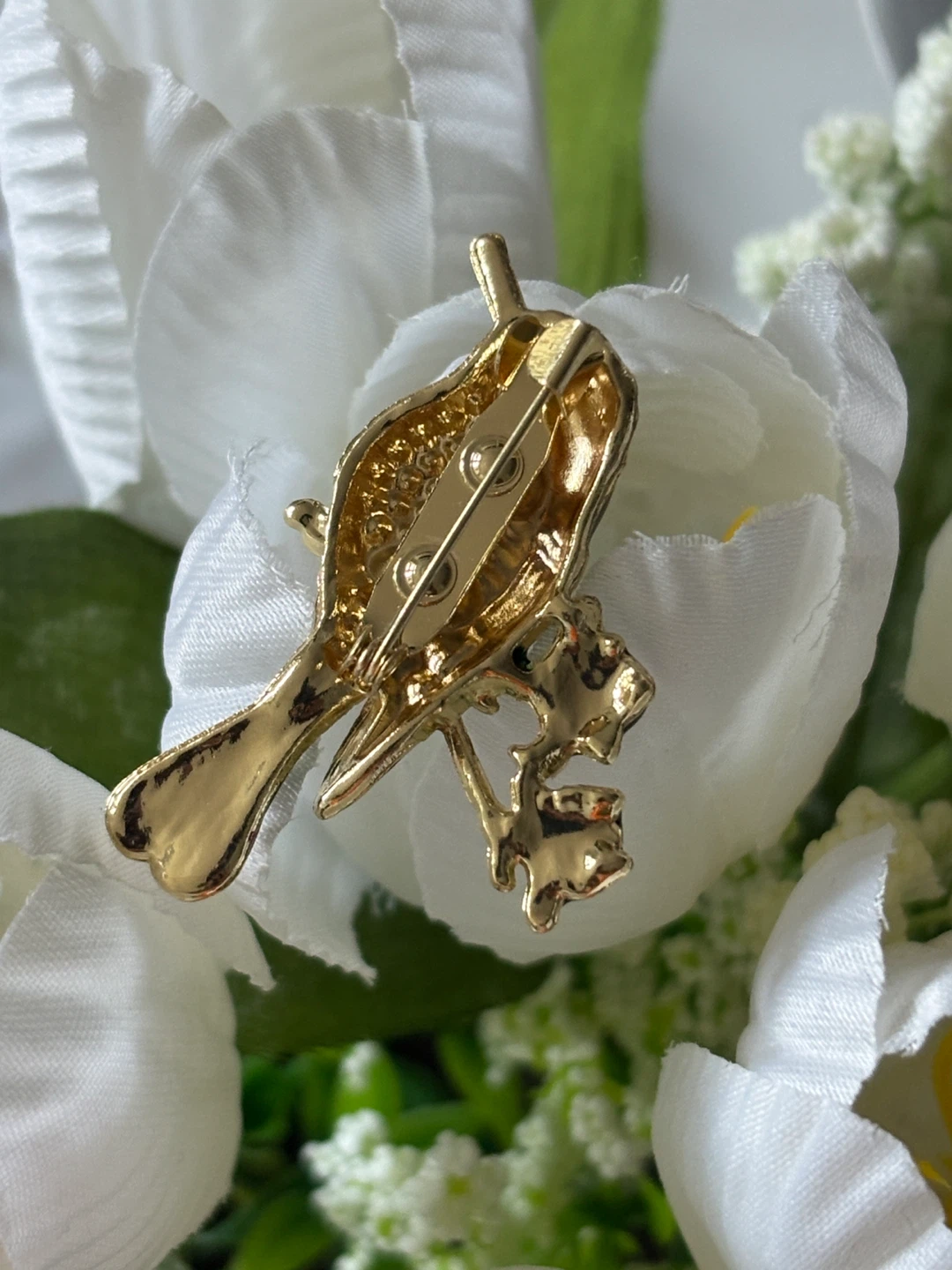 Gold Tone Hummingbird Brooch with Rhinestones - photo 3