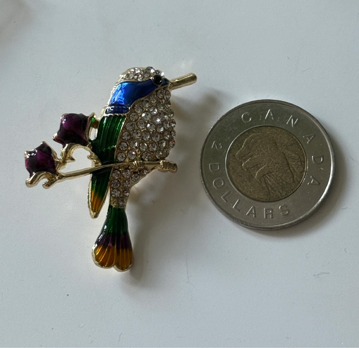 Gold Tone Hummingbird Brooch with Rhinestones - photo 2