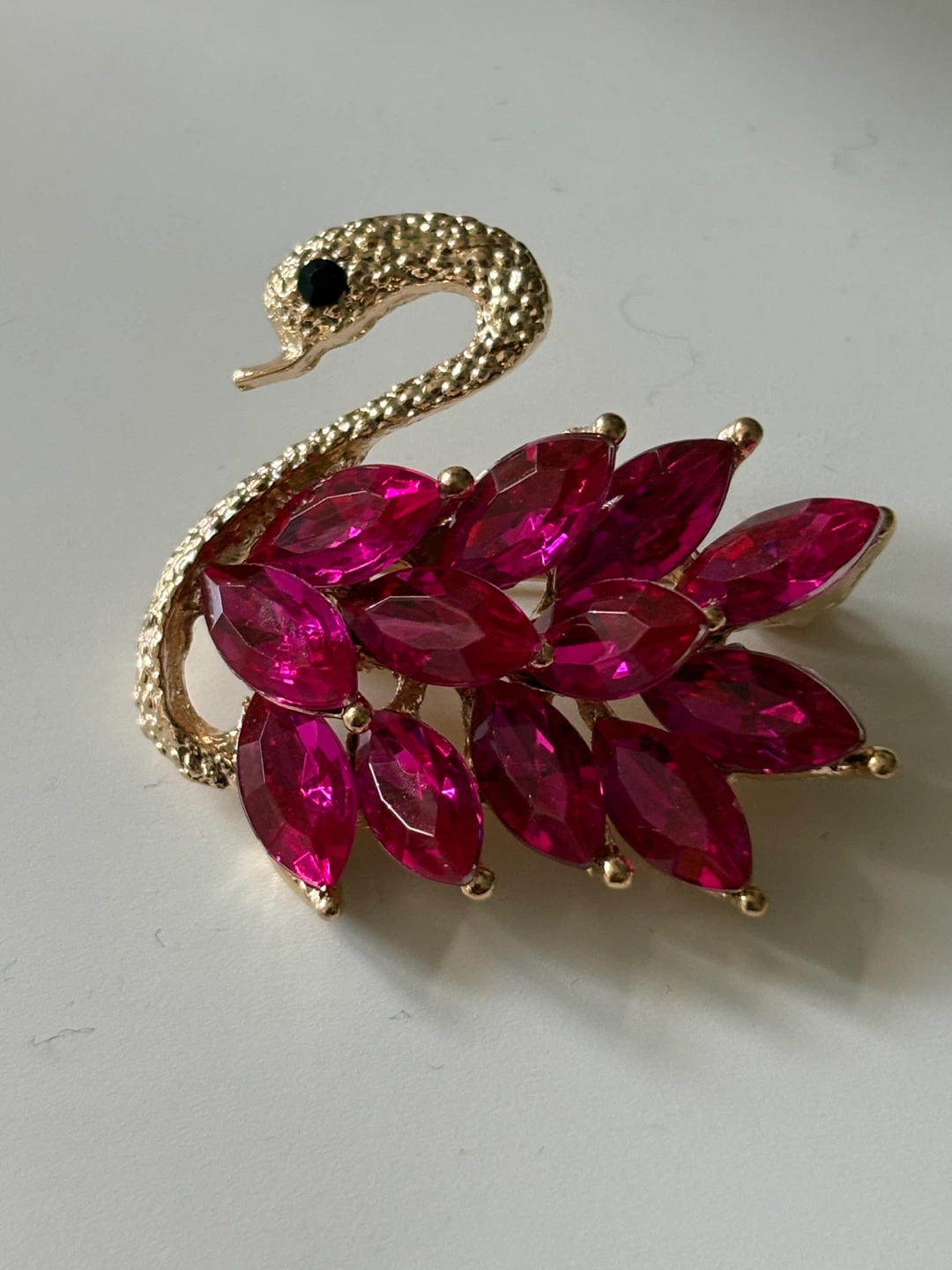 Gold Tone Swan Brooch with Pink Rhinestones - photo 3