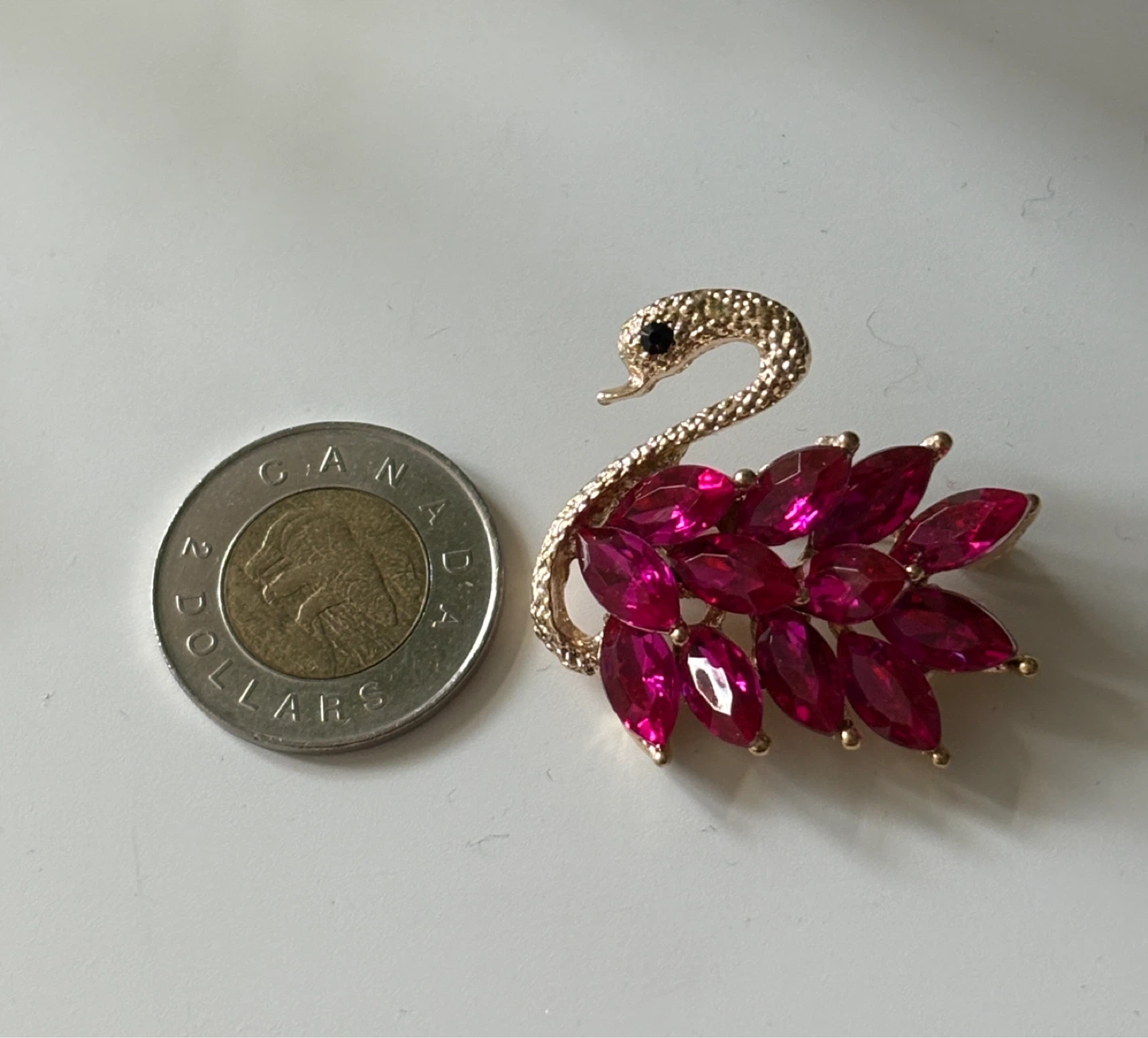 Gold Tone Swan Brooch with Pink Rhinestones - photo 2