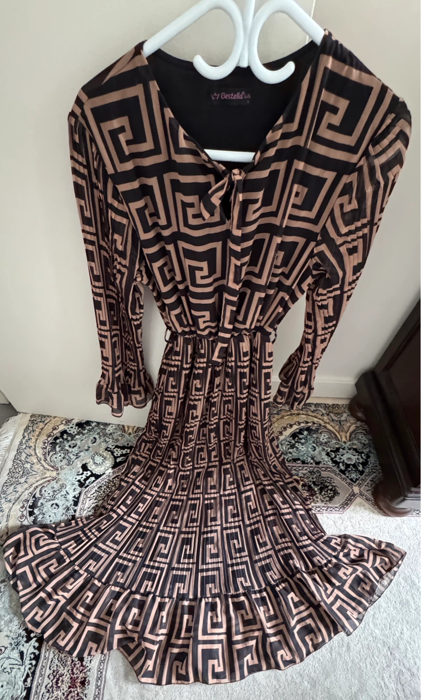 Bestella Maxi Dress - Black & Tan Greek Key Print