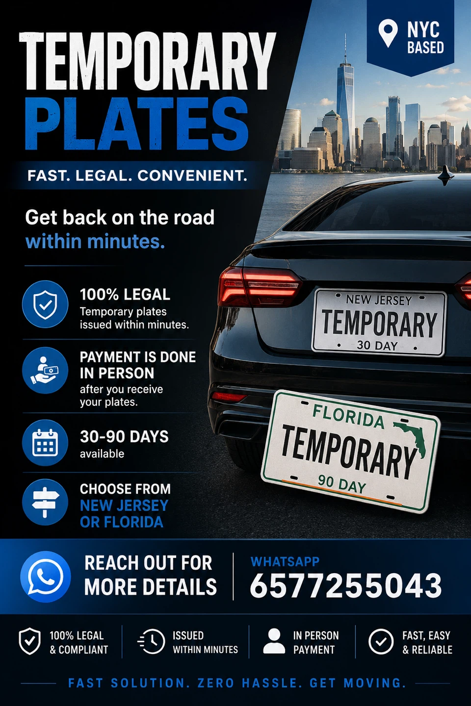 Temporary Plates/ Placa Temporales ( New Jersey or Florida )