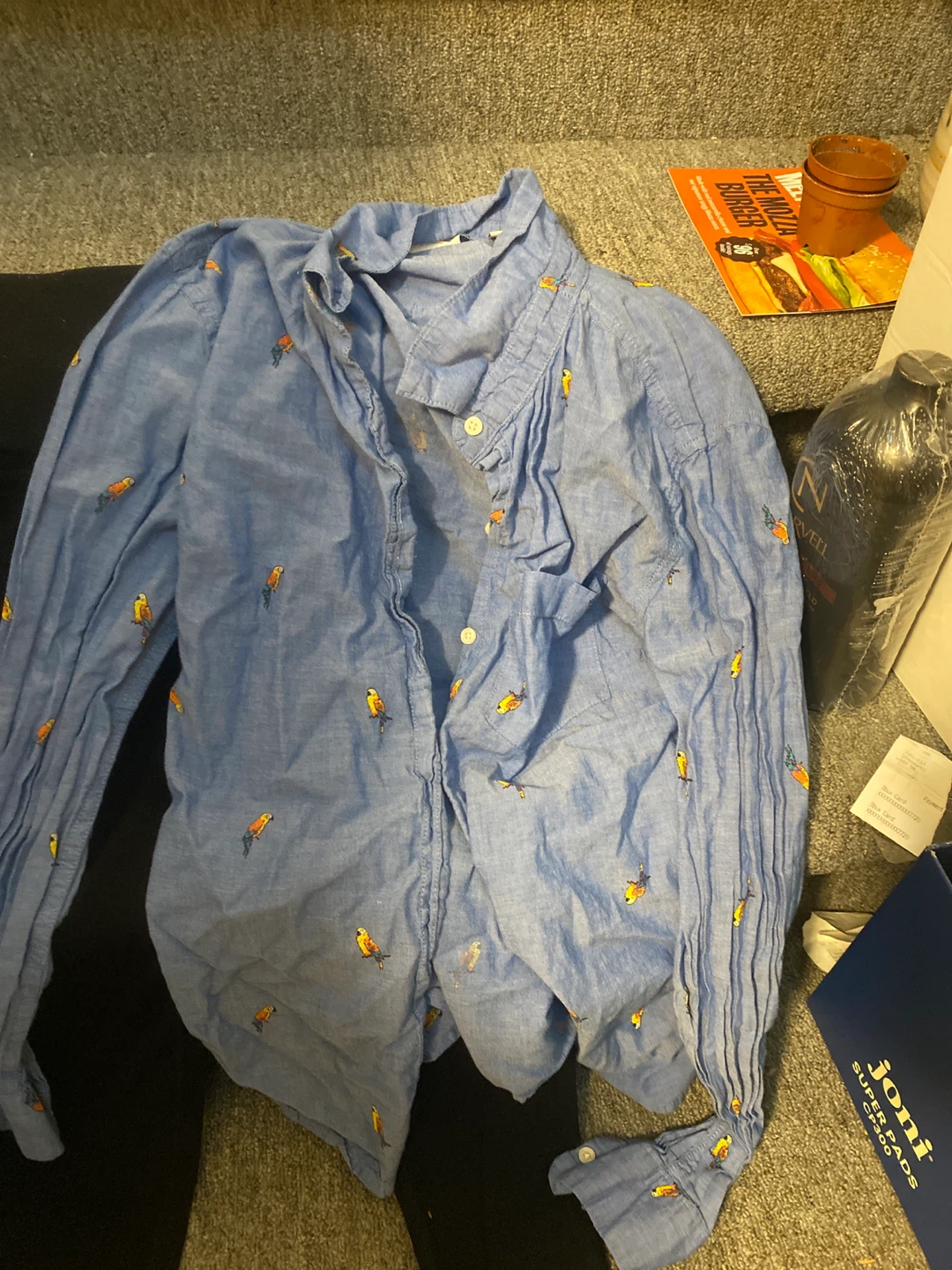 Old Navy Blue Parrot Print Classic Shirt Size L