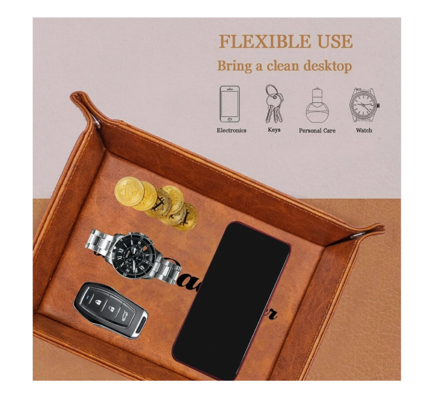 Brand new Men PU Leather Valet Tray and Keychain - photo 5