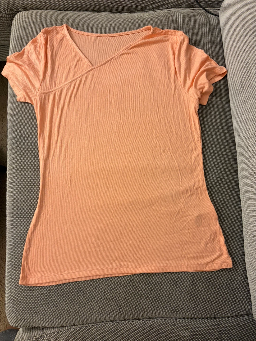 Peach Ribbed Wrap Neck T-Shirt