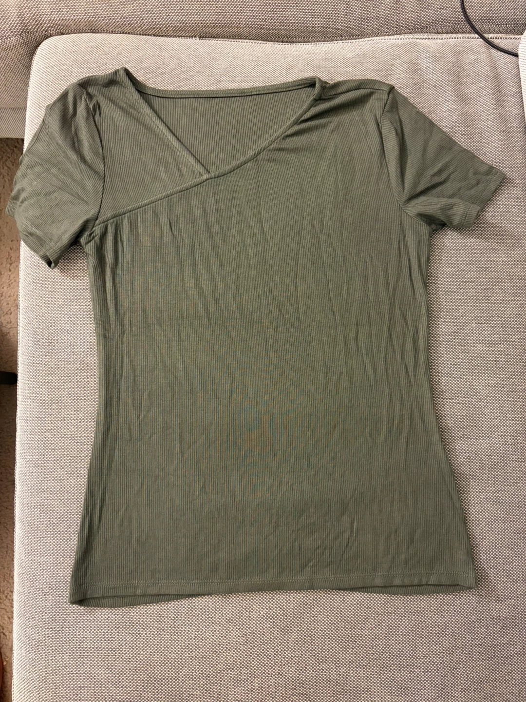 Women's Olive Green Ribbed V-Neck Top