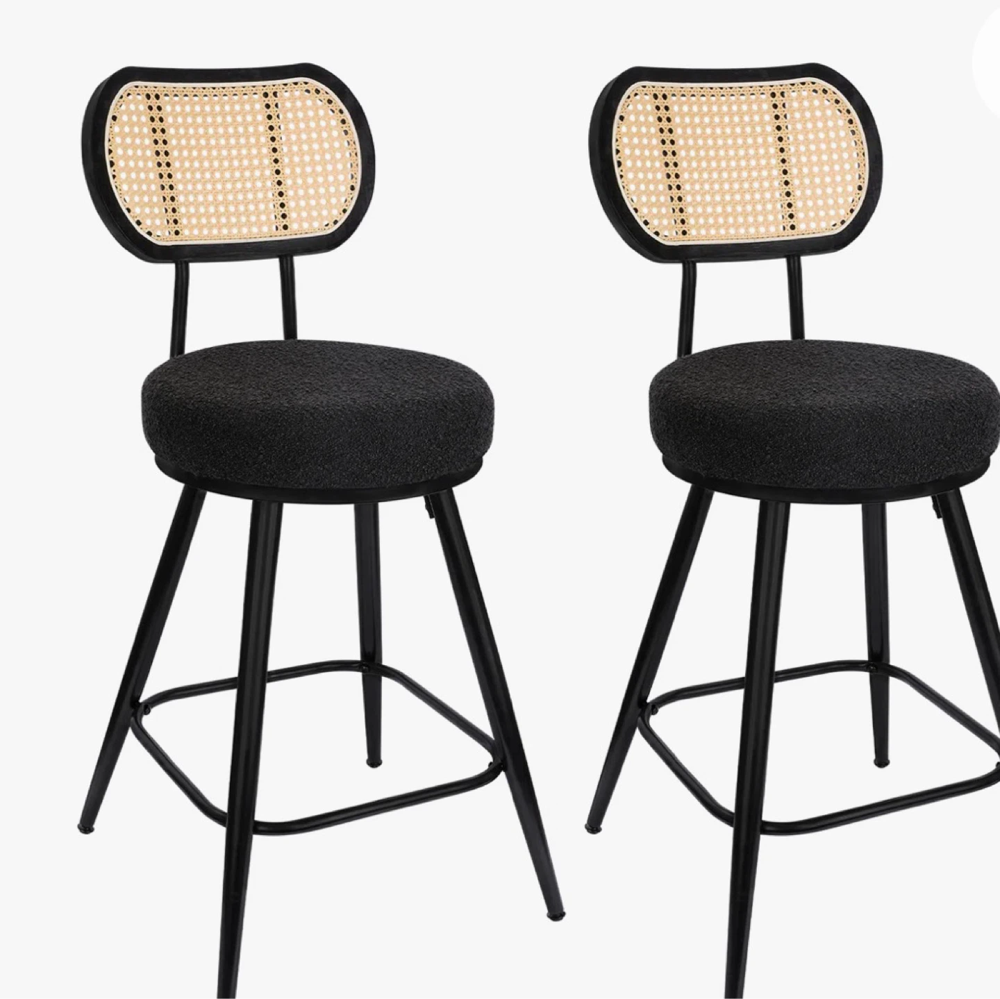 Set of 4 Black Bar Stools with Rattan Back - New - photo 3