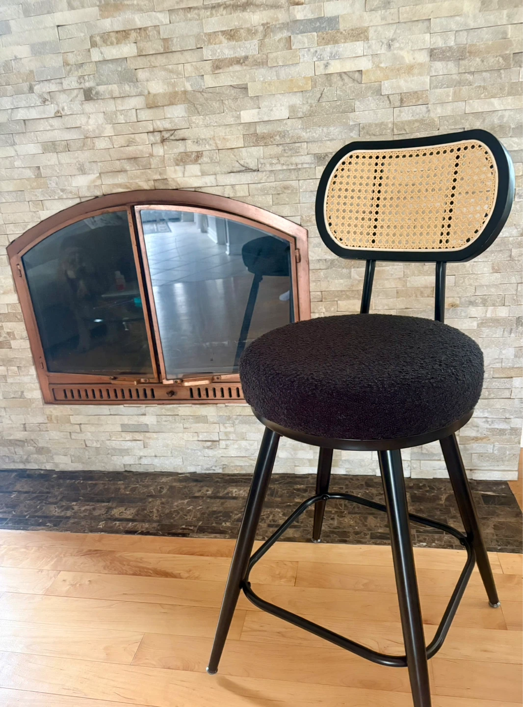 Set of 4 Black Bar Stools with Rattan Back - New - photo 2