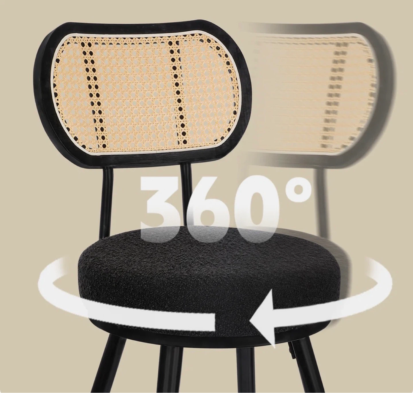 Set of 4 Black Bar Stools with Rattan Back - New - photo 5