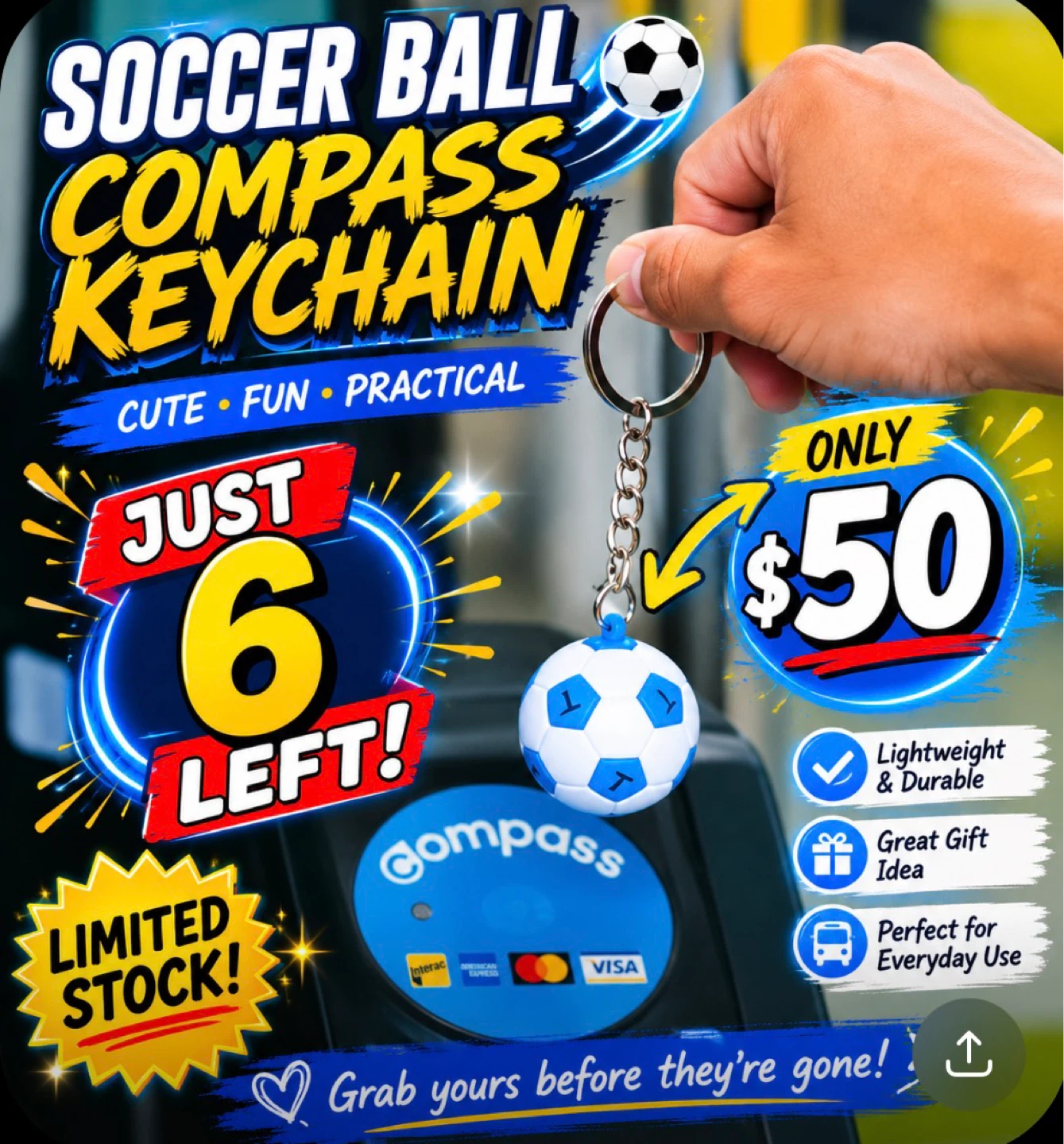 Soccer Ball Compass Keychain
