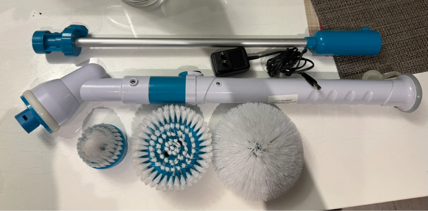 Electric Cleaning Brush with Extension Handle and 3 Brush Heads