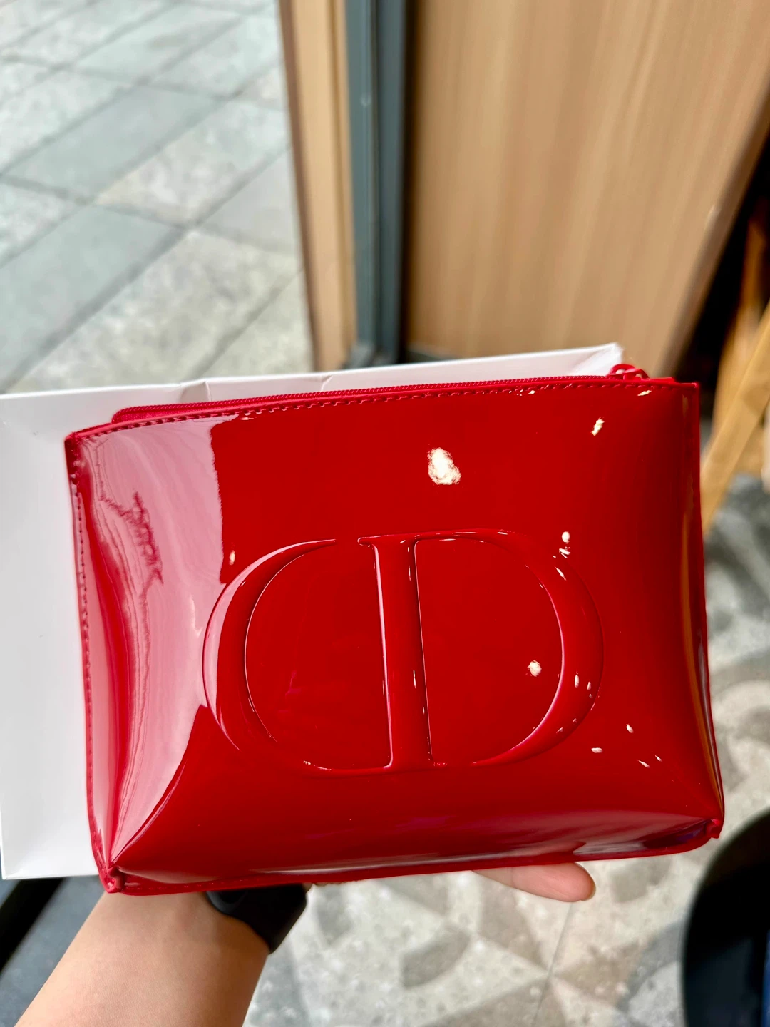 dior red make up bag