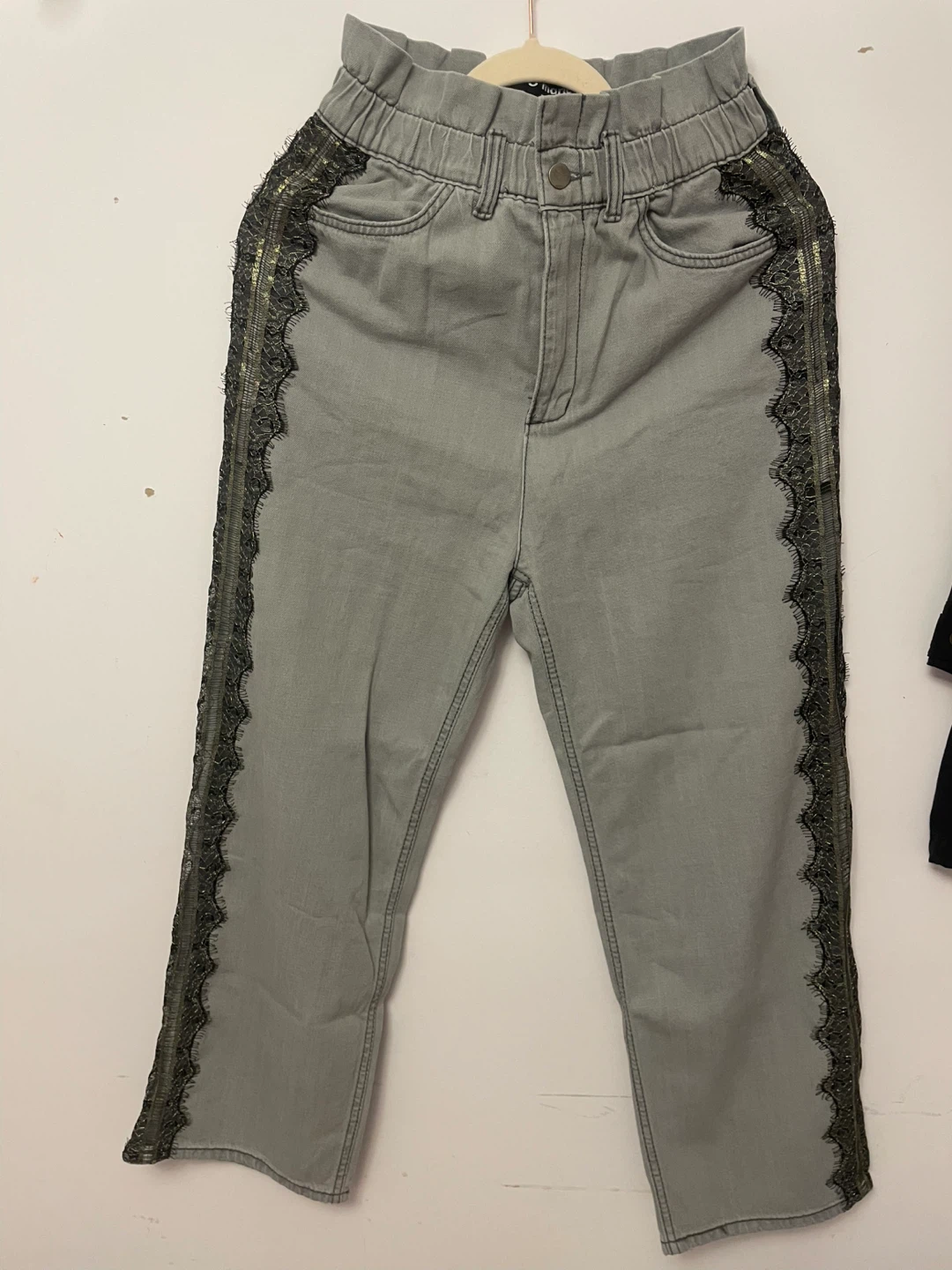 Grey Lace Trim Jeans