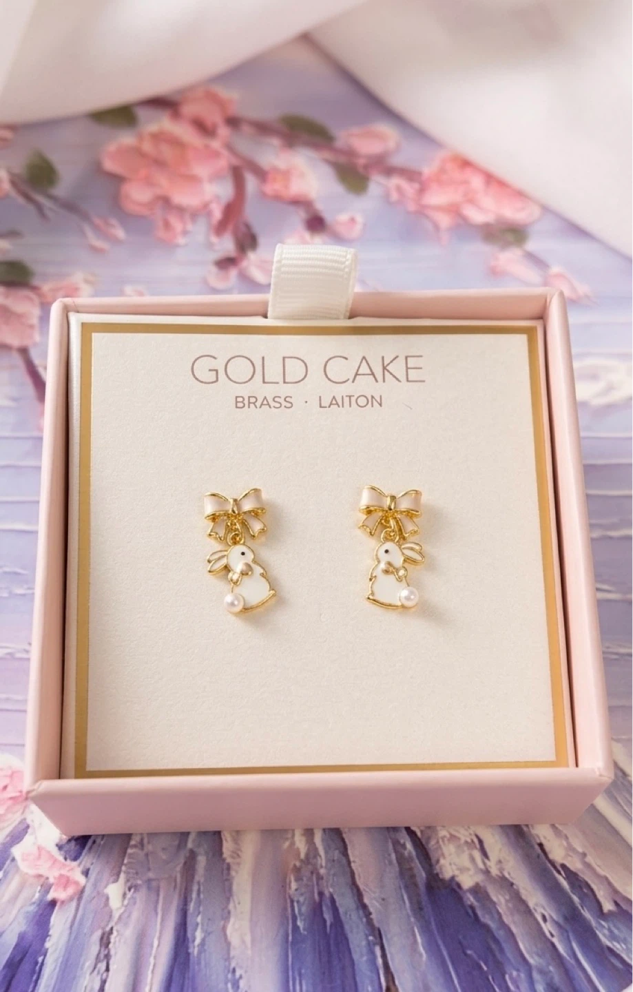 Gold Cake Brass Bunny Earrings