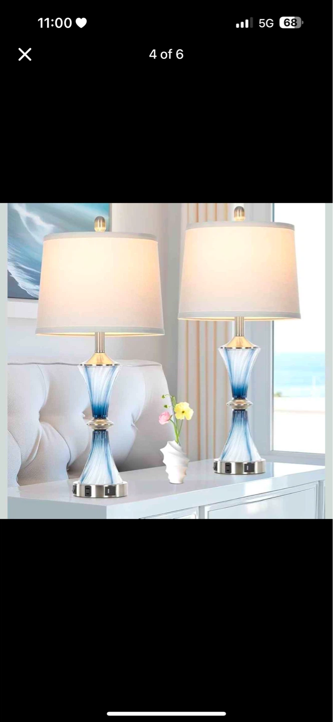 Set of 2 Blue & Silver Table Lamps with USB Ports - photo 4