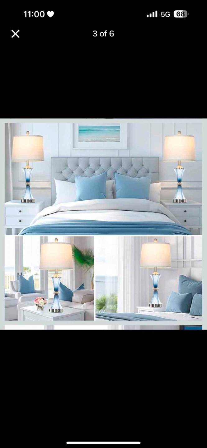 Set of 2 Blue & Silver Table Lamps with USB Ports - photo 3