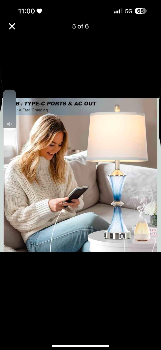 Set of 2 Blue & Silver Table Lamps with USB Ports - photo 5
