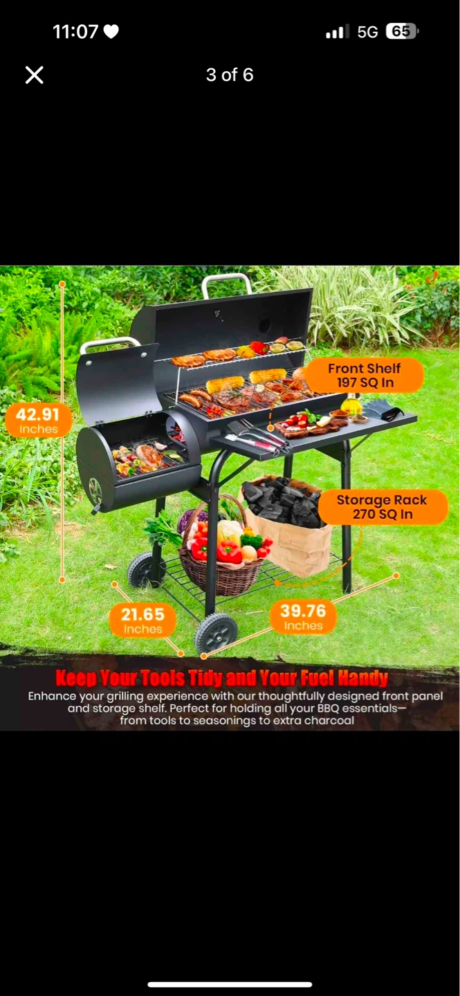 Charcoal BBQ Grill with Offset Smoker - photo 3