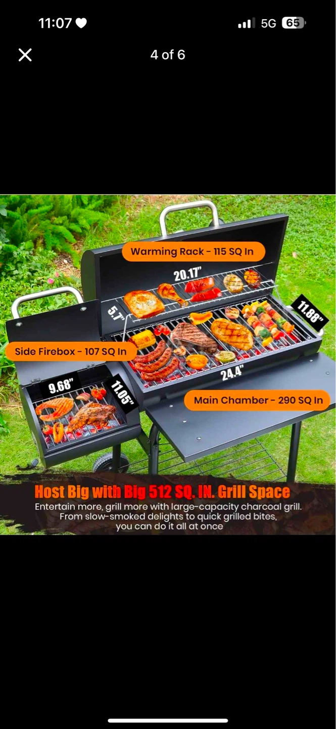 Charcoal BBQ Grill with Offset Smoker - photo 4